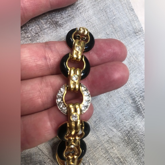 Black Gold w/rhinestones Bracelet! Stunning! Looks feels real! Women Gift! - Picture 3 of 13